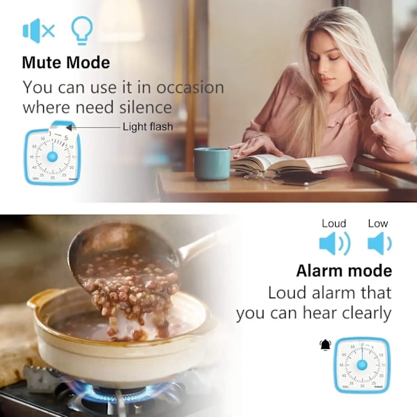 Visuell Timer med Natt Lys 60-Minute Countdown Timer for Barn og Voksne Silent Timer for Home