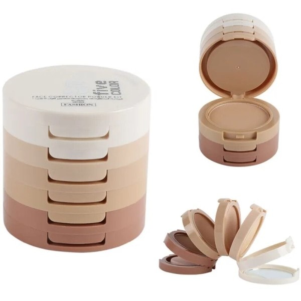 5 In 1 Face Pressed Powder Contour Shading Concealer Foundation Palett