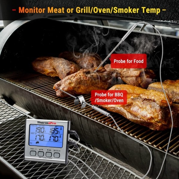 Digital Bakgrunnsbelysning LCD Display Dobbel Sond BBQ Ovn Kjøtt Grill Matlaging Kjøkken Termometer