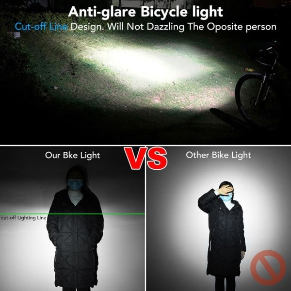 Cykel Lys Foran 6000Lumen Cykel Lys 8000mAh Vandtæt Lommelygte