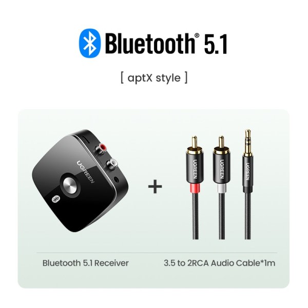 Bluetooth RCA mottaker 5.1 aptX HD 3.5mm Jack Aux trådløs adapter musikk for TV bil 2RCA