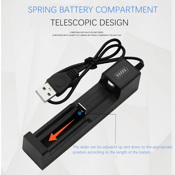 USB enkel laddare för 14650 16340 16650 18350 3,7V uppladdningsbart litium batteri smart laddare USB snabb laddning LED display