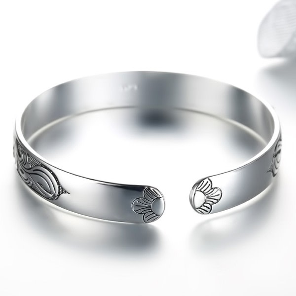 Silver färg  manschett armband för kvinnor vintage mode plommon blommor fest tillbehör thailändskt silver smycken