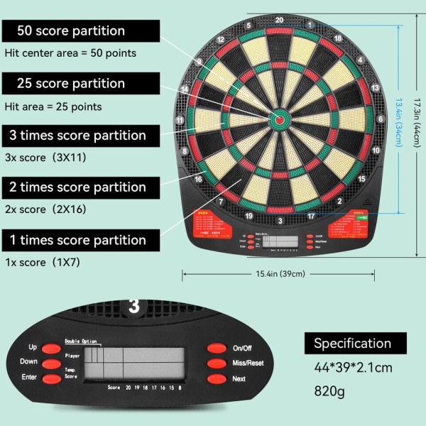 Elektronisk Dart tavla set med LED,32Games och Multi player play