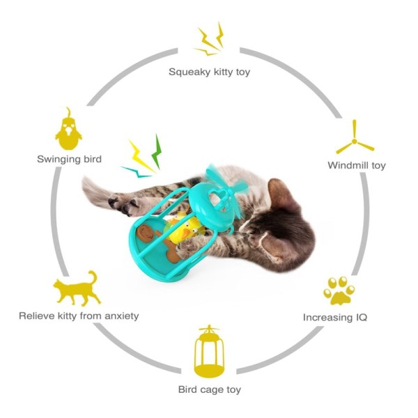 Katt interaktiva leksaker med pipande svingande fågel bur & väderkvarn leksak