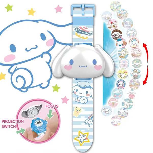 Hello Kitty Toys Set 3D Projection Digital Watch Cinnamoroll Kuromi Melody Anime Action Figures Model Toy