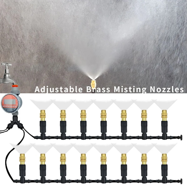 20 Meter Utomhus Imma Kylning Trädgård Bevattning Bevattning 1/4'' Mässing Atomizer munstycken 4/7mm Slang för uteplats växthus