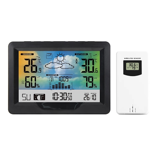 Multifunktionell Trådlös Väderstation Forecaster Inomhus Utomhus Termometer Hygrometer med Sensor