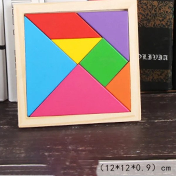 Trä tangram pussel för barn med 7 färgade bitar pedagogisk hjärnteaser lärande leksak