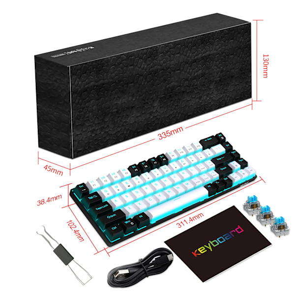 68 Keys Mekaniskt Tangentbord Ergonomi RGB Bakgrundsbelyst LED Hot Swappable Blå Switch Gaming Tangentbord för PC Bärbar dator Kontor