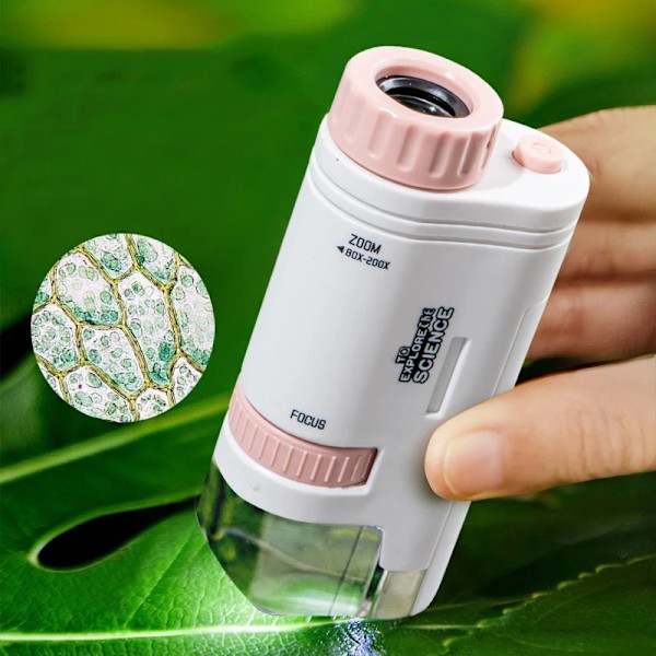 60-200X Barn Mikroskop Ficka Mikroskop med LED Ljus Portabel Elektrisk Mini High Definition Science Microscope Utomhus