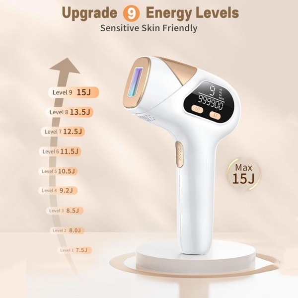 3-i-1 IPL Laser Hårfjerning 9 Levels  Blits depilator for Ansikt Armhuler Armer Bikini Line Bein Hjem Epilator