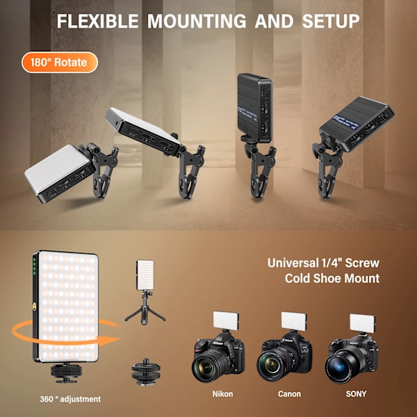 LED Video Ljus Fill Ljus Uppladdningsbart 3000 MAh Justerat 3 Ljus