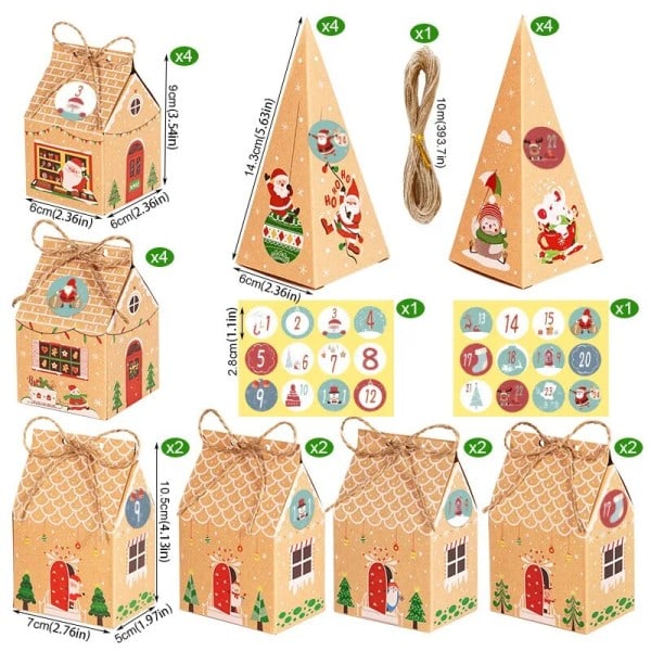 Jul present lådor advent kalender pepparkakor hus papper box jul nyår kalas förpackningar tillbehör