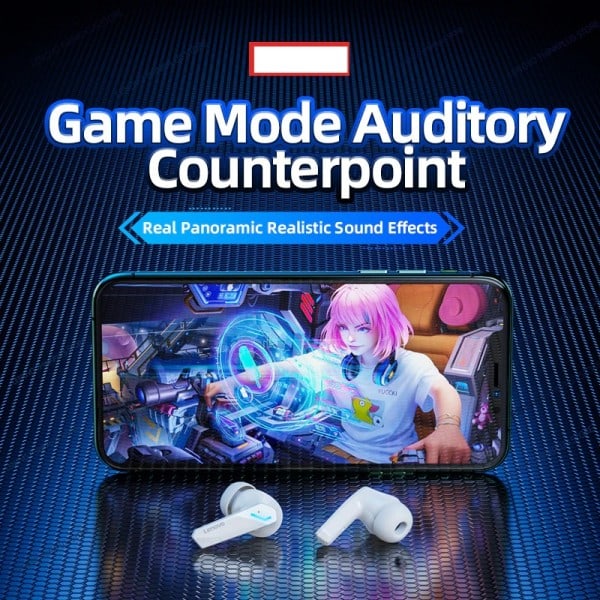 Bluetooth Trådløse Øreplugger Lav Latency Hodetelefoner HD Call Dual Mode Gaming Headset Med Mic