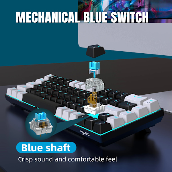68 Keys Mekaniskt Tangentbord Ergonomi RGB Bakgrundsbelyst LED Hot Swappable Blå Switch Gaming Tangentbord för PC Bärbar dator Kontor