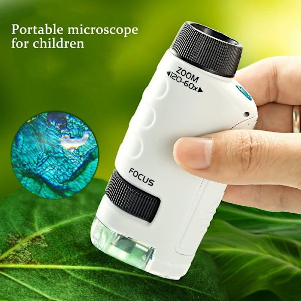 Barn vetenskap experiment ficka mikroskop leksak kit 60-120x pedagogisk mini handhållen mikroskop med ljus