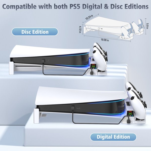 PS5 Konsol Horizontal Køling Stand PS5 Base Holder PS5 Controller Oplader til Playstation 5 Disc & Digital Editions