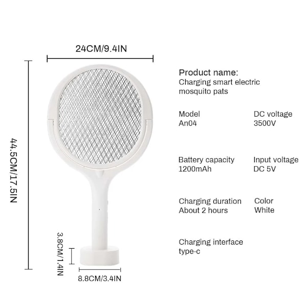 3500V 5in1 Mosquito Killer Lampa Multifunktionell Vinkel Justerbar Bug Zapper Elektrisk USB Uppladdningsbar Mygga Fly Bat Swatter