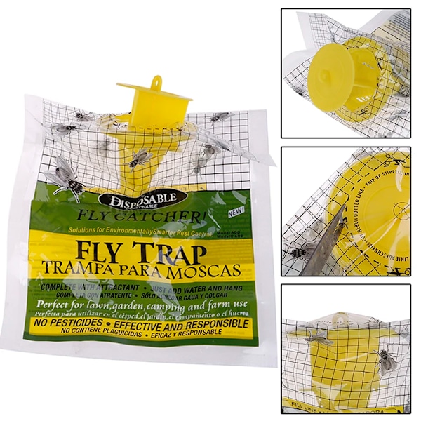 6 stykker hengende fluefelle engangs fluefanger pose myggfelle fanger flue veps insekt bug killer fluer felle