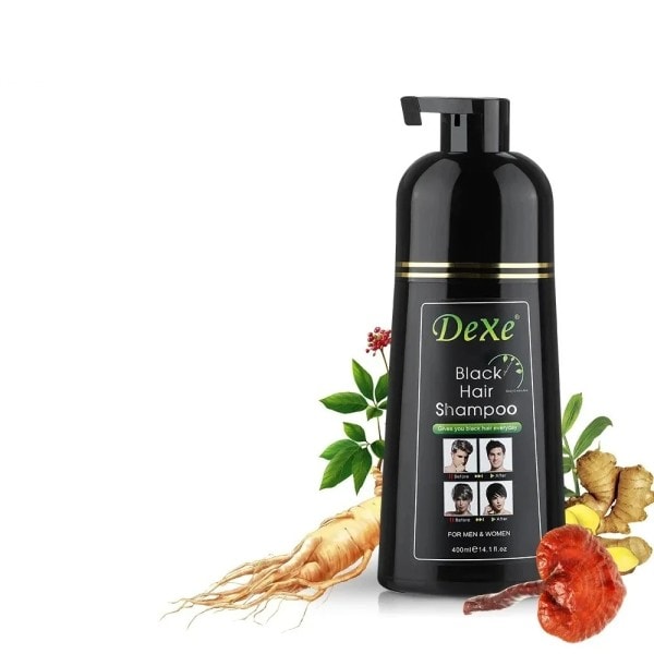 400ml musta värjätty shampoo musta hius väri yrtti aines ginseng inkivääri
