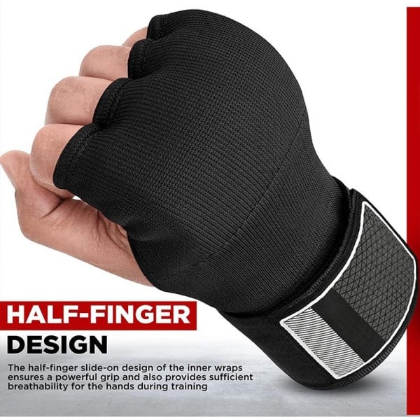 Gel boxning hand omslag handskar justerbara halvfinger handskar stöd med lång handled rem