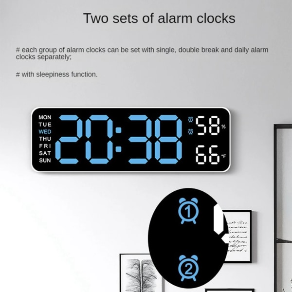 Stor Digital Væg Ur Temperatur og Fugtighed Uge Skærm Lysstyrke Justerbar Elektronisk LED Bord Alarm Ur 12/24H