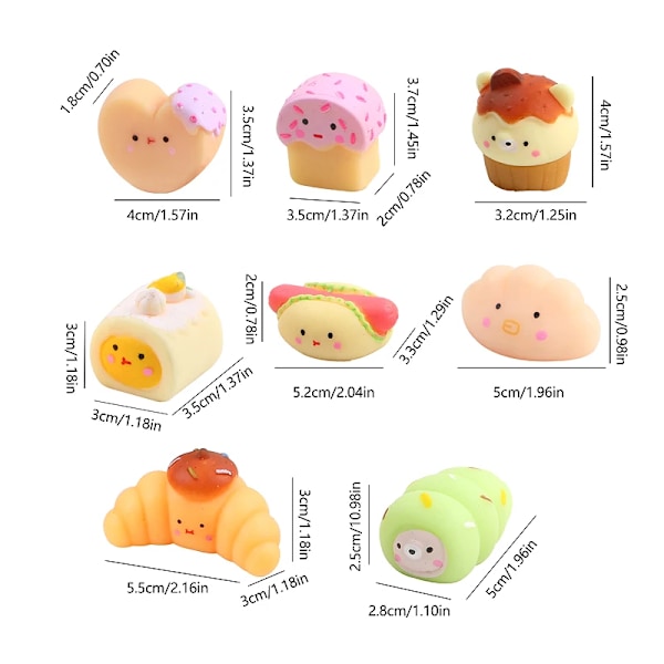 8 Pieces Mochi Squishy Decompressio Bake Mini Legetøj Squeeze Soft Sticky Stress Relief Sjove Fidget Mini Legetøj