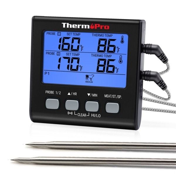 Digital Bakgrunnsbelysning LCD Display Dobbel Sond BBQ Ovn Kjøtt Grill Matlaging Kjøkken Termometer