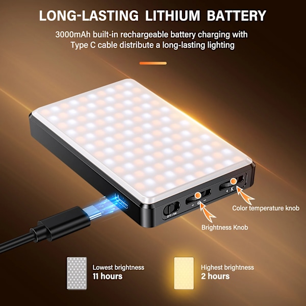 LED video valo täyttö valo ladattava 3000 MAh säätö 3 valo