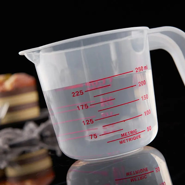 3 bitar 250-500-1000 Ml Plast Transparent Graderad mått Mopp Hushåll Kök Bakning Mät Verktyg Set Handtag Design Muggar