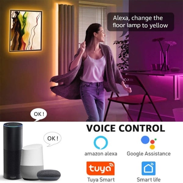 Stue Værelse Dæmpbar Hjørne Gulv Lampe 150cm Stativ Tuya Smart RGB LED Humør Lys