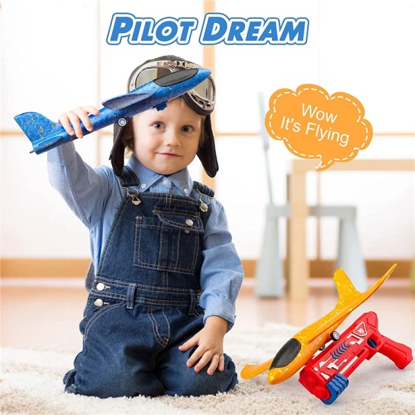 One-Click Ejection Foam Flygplan Leksak Stor Kasta Plan Flygande Leksaksmodell för barn