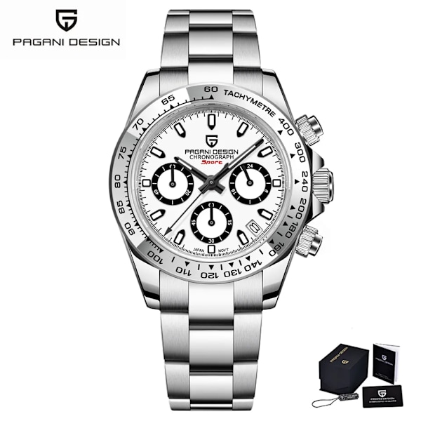 Rustfrit stål Bezel Mænd Quartz Armbåndsure Luksus Safir Glas Kronograf Ur