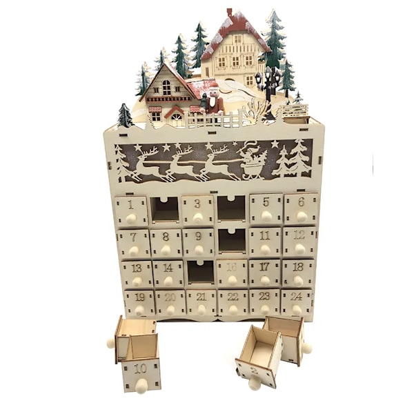 Jul Advent Kalender LED Lys Tom Fyld Slik Skuffe Magic Gave