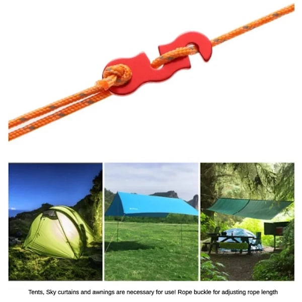 10  delar Justerbar Camping Tält Snöre Rep Spänne S Typ Spännare Fästelement Kit