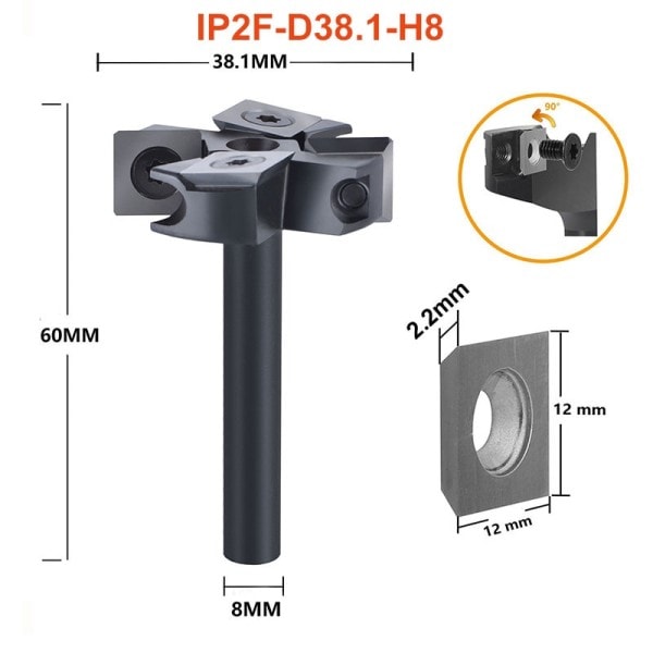 2-flöjt trä hyvling bit 38,1 mm 45 mm skär diameter 8 12 mm skaft spoilboard ytor fräs bit