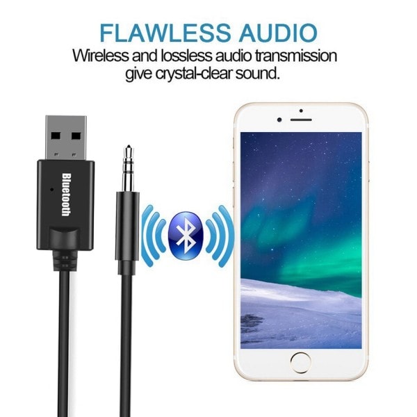 Mini 3.5MM Jack AUX Bluetooth Mottaker Bil Kit Lyd MP3 Musikk USB Strøm Adapter