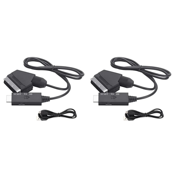 2 deler Scart Til HDMI 1080P Lyd Video Konverter Kabel 1M Adapter