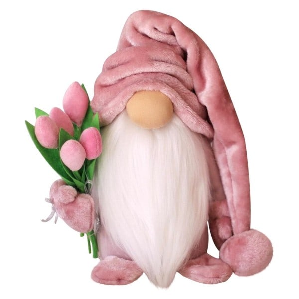 Ansiktsløs Dverg Dukke Søt Skrivebord Dekorasjon Happy Mor's Dag Figuriner Ornament Holding Tulipan