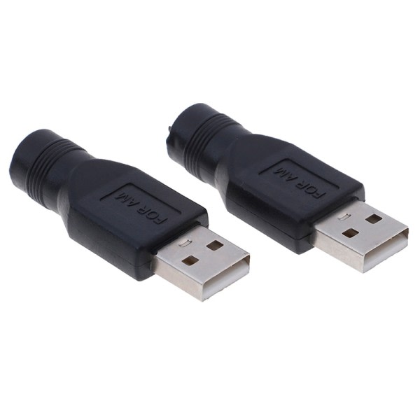 2 stk Sort USB Hun Til 5,5mm X 2,1mm Hun DC Strøm Konverter Oplader Adapter