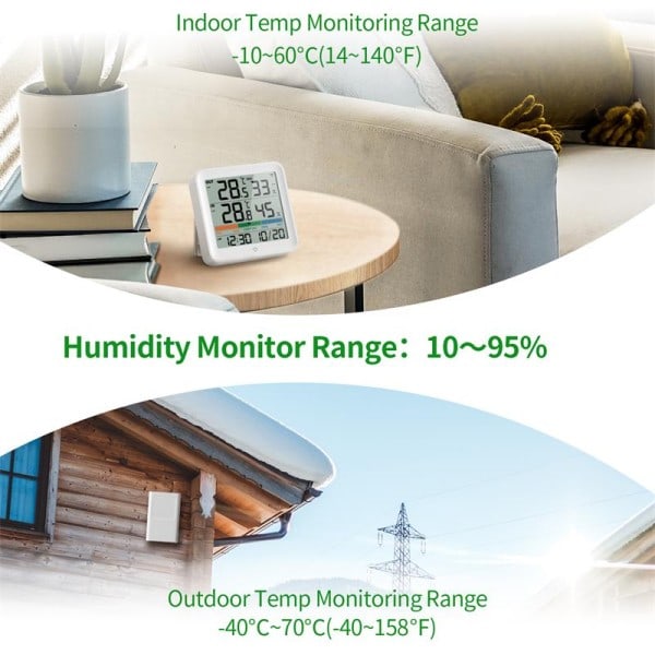 LCD Digital Termometer Hygrometer Innendørs Utendørs Temperatur Luftfuktighet Måler Temperatur Og Fuktighetssensor