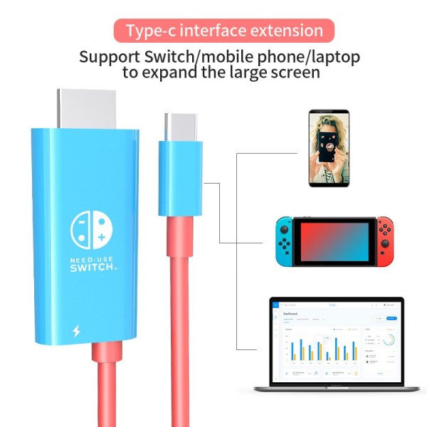 Bärbar Dock USB Typ C till HDMI Konvertering Kabel för TV Dockning Läge Nintendo Switch Steam Däck