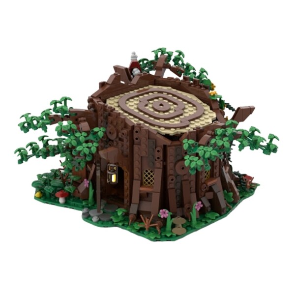 Keskiaikainen metsä keiju mökki rakennus korttelin sarja kanto kota puu lelu
