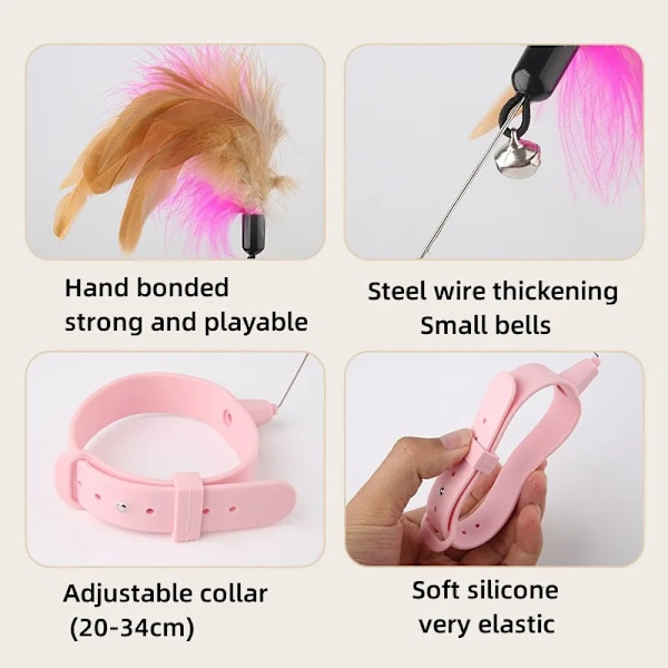 Interaktiv Katt Leksaker Rolig Fjäder Teaser Stick med Block Djur halsband Kattunge Leka Teaser Trev Träningsleksaker för katter tillbehör