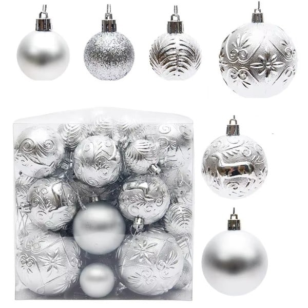 50 bitar Silver Rött Specialformad Jul Ball Ornament