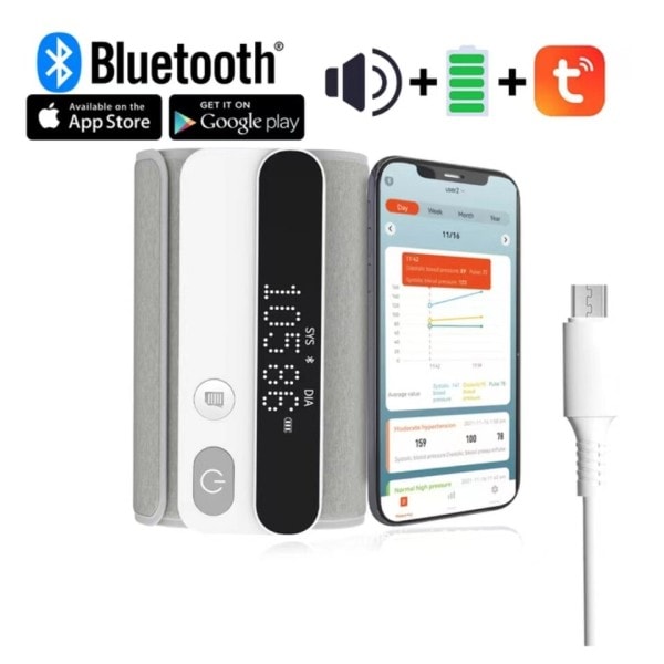 Bluetooth Voice Genopladelig Lang Tid Brug Medicinsk Blod Tryk Monitor