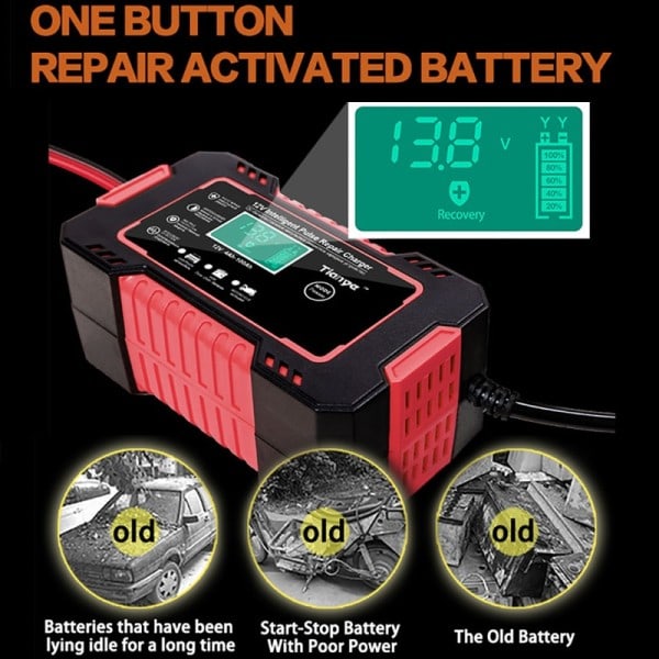 Full Automatisk Bil Batteri lader 12V Display Smart Batteri lader Power Puls Reparasjon ladere