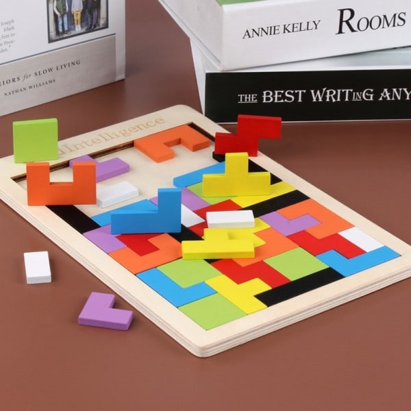 Puslespill Fargerikt Tre Tangram For Barn Barn leker Læring Utdanning Brett Spill Puslespill leker