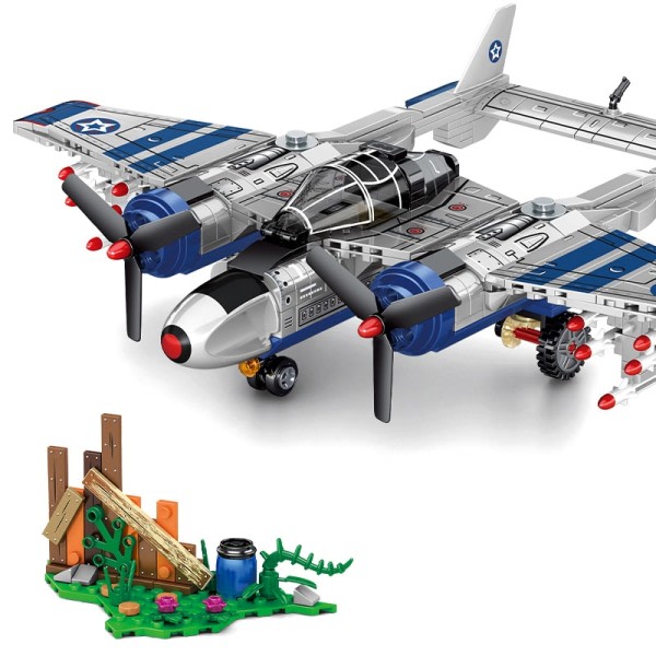 Teknisk MOC Fighter Plane Building Blocks Expert P38 Transport Plane Modell Bricks Montage Leksaker